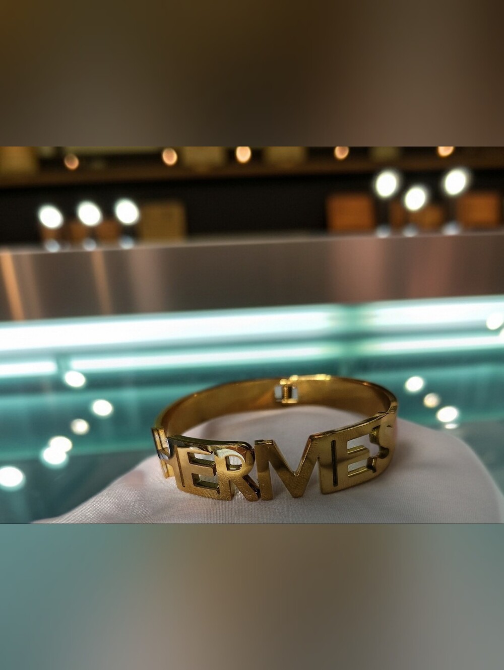 Hermes Gold Logo, Pink Enamel Bracelet